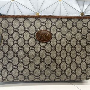 Gucci Brown and Beige Monogram Canvas Pouch